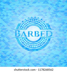 Barbed light blue emblem with mosaic background