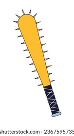 Clavos de púas en el objeto vector aislado de color de línea plana del bate de béisbol. Arma. Imagen editable de imágenes prediseñadas sobre fondo blanco. Dibujo gráfico de esquema simple para diseño web