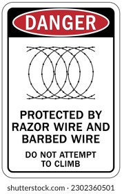 Barbed and razor wire warning sign and labels