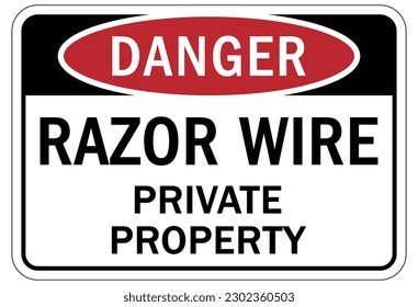 Barbed and razor wire warning sign and labels