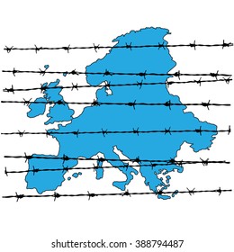 Barbed wire around to europe, borders closed