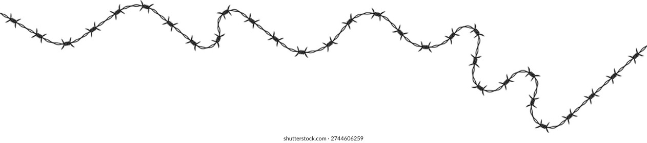Barbed wire arranged in a jittery, shaky pattern with small abrupt movements and barbs along the way.