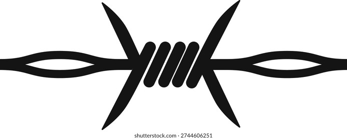 Barbed wire arranged in a repeated pattern with sharp barbs and structured repetition.