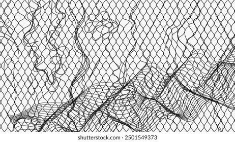 Barbed wire background. Abstract line art. Curved wavy lines design.