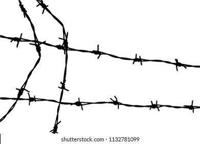 Barbed wire background. Vector fence illustration isolated on white. silhouette of the barbed wire. vector of wired fence.
