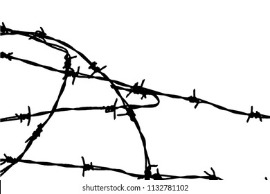 Barbed wire background. Vector fence illustration isolated on white. silhouette of the barbed wire. vector of wired fence.