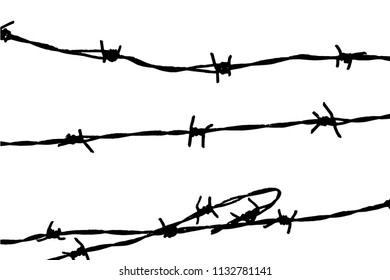 Barbed wire background. Vector fence illustration isolated on white. silhouette of the barbed wire. vector of wired fence.