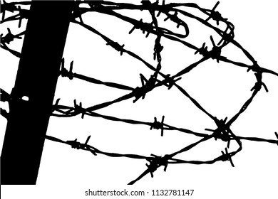 Barbed wire background. Vector fence illustration isolated on white. silhouette of the barbed wire. vector of wired fence.