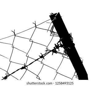 Barbed wire background. Vector fence illustration isolated on white. silhouette of the barbed wire. vector of wired fence.