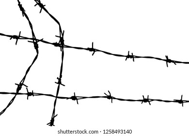 Barbed wire background. Vector fence illustration isolated on white. silhouette of the barbed wire. vector of wired fence.