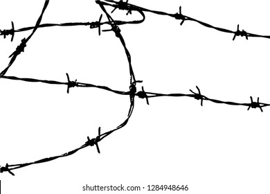 Barbed wire background. Vector fence illustration isolated on white. silhouette of the barbed wire. vector of wired fence.