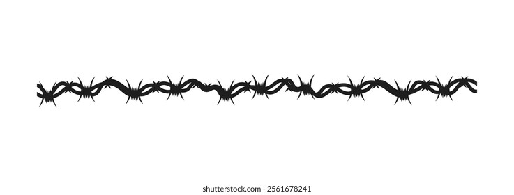 Barbed wire. Black barbwire, war or safety elements. Decorative borders design. Decorative Barbed Wire Border Graphic. Vector illustration
