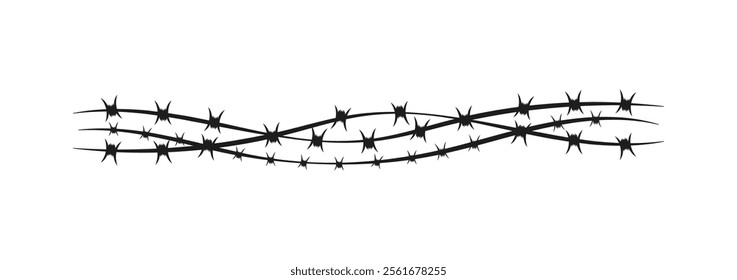 Barbed wire. Black barbwire, war or safety elements. Decorative borders design. Decorative Barbed Wire Border Graphic. Vector illustration