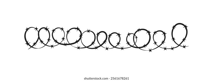 Barbed wire. Black barbwire, war or safety elements. Decorative borders design. Decorative Barbed Wire Border Graphic. Vector illustration