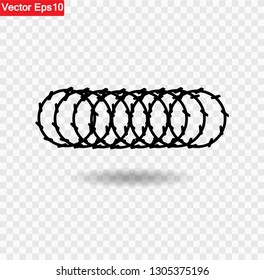 Barbed Wire Black Icon Isolated On Transparent Background Symbol ,Vector Illustration .EPS10