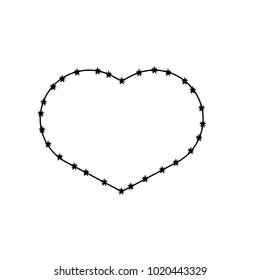 Barbed wire black silhouettes frame heart vector illustration
