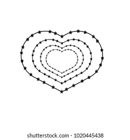 Barbed wire black silhouettes frame heart vector illustration