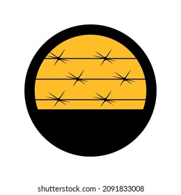 Alambre de púas, colores negro y amarillo, señal redonda de fondo blanco, ilustración vectorial
