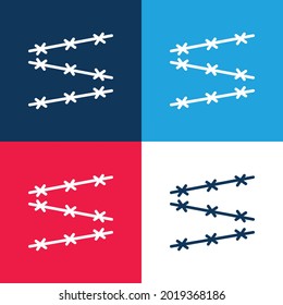 Alambre de púas azul y rojo de cuatro colores conjunto de iconos mínimo