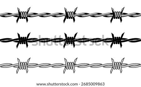 Barbed wire  border. Seamless barbed wire fence.