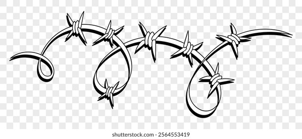 Barbed wire in cartoon style. Prison barbed wire hand drawing illustration isolated on background. Vector EPS 10