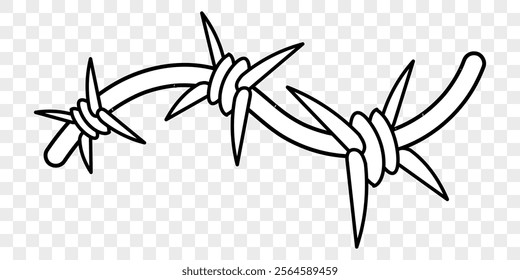 Barbed wire in cartoon style. Prison barbed wire hand drawing illustration isolated on background. Vector EPS 10