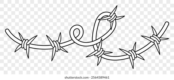 Barbed wire in cartoon style. Prison barbed wire hand drawing illustration isolated on background. Vector EPS 10