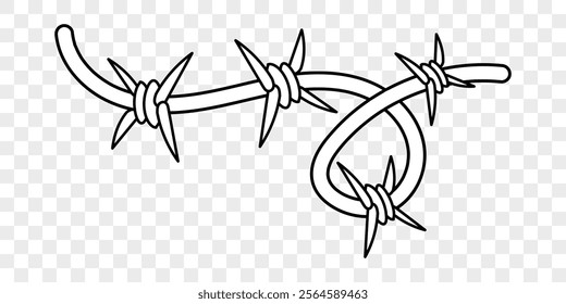 Barbed wire in cartoon style. Prison barbed wire hand drawing illustration isolated on background. Vector EPS 10