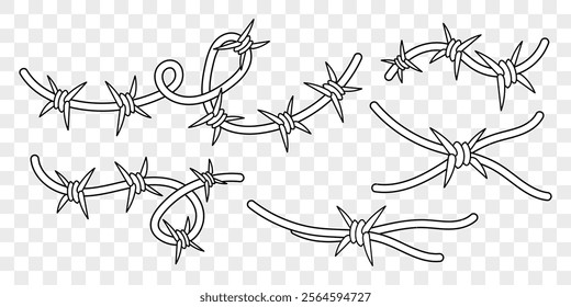 Barbed wire in cartoon style. Prison barbed wire set. Hand drawing illustration isolated on background. Vector EPS 10