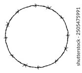 Barbed wire circle frame black silhouette vector