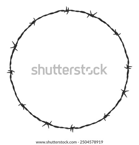 Barbed wire circle frame black fill vector with highlights