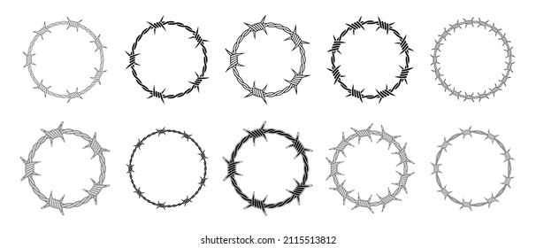 Barbed Wire Circle Frame Shape Vector Design. Barbwire round logo element.