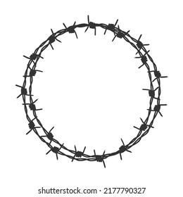 Barbed wire circle graphic sign. Framing from barbed wire. Symbol of not freedom. Vector illustration