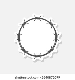 Barbed wire circle graphic sign sticker isolated on gray background
