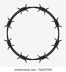Barbed Wire of Circle Shape. Vector Silhouette