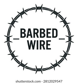 Barbed wire circle symbol with sharp spikes and metal texture fence and security concept icon