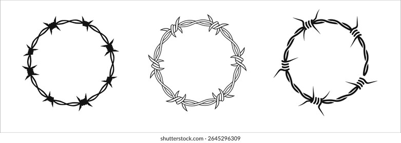 Os quadros circulares de arame farpado enfatizam o limite e a proteção. vários estilos criam designs exclusivos.