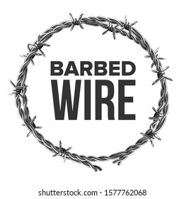 Barbed Wire In Circular Shape For Fence Vector. Modern Flexible Barriers Metal Wire With Acute Details For Prohibit. Industrial Protection Barbwire Template Realistic 3d Illustration
