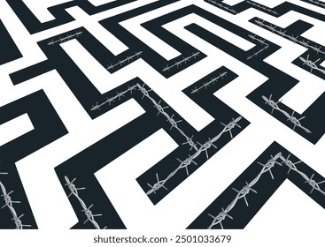 Barbed wire creating obstacles in a maze puzzle