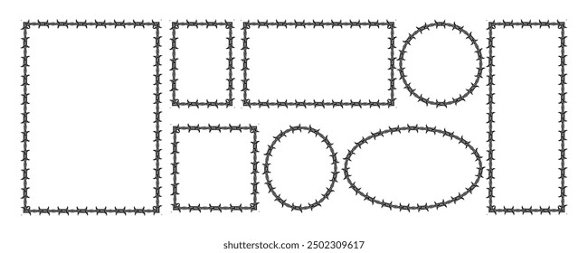 Barbed wire decorative frames collection set in black colours Y2k art style