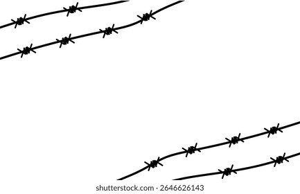 Ilustração de vetor de clip-art de linha diagonal com arame farpado com espaço em branco. Acampamento de ponta de arame de fronteira ou fronteira do exército. Cerca de arame para ilustração de segurança