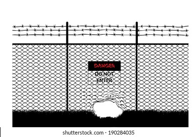 barbed wire with do not enter sign