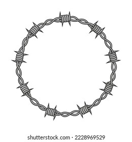 Barbed wire drawing in the form of a circle. Vector illustration isolated.