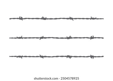 Barbed wire fence with 3 variations of barbed wire twists and spikes vector