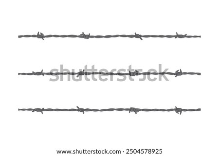 Barbed wire fence with 3 variations of barbed wire twists and spikes vector