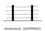 Barbed wire fence, black isolated silhouette