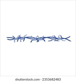 Barbed wire fence border frame illustration. Sharp thorns of barbwire barrier zone. Protection and security concept. Vector illustration.
