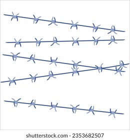 Barbed wire fence border frame illustration. Sharp thorns of barbwire barrier zone. Protection and security concept. Vector illustration.
