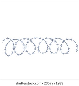 Barbed wire fence border frame illustration. Loops of sharp thorns of barbwire barrier zone. Protection and security concept. Vector illustration.