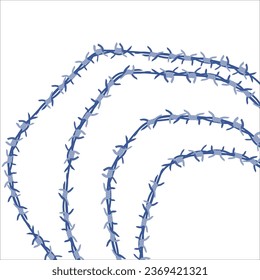Barbed wire fence border frame illustration. Sharp thorns of barbwire barrier zone. Protection and security concept. Vector illustration.